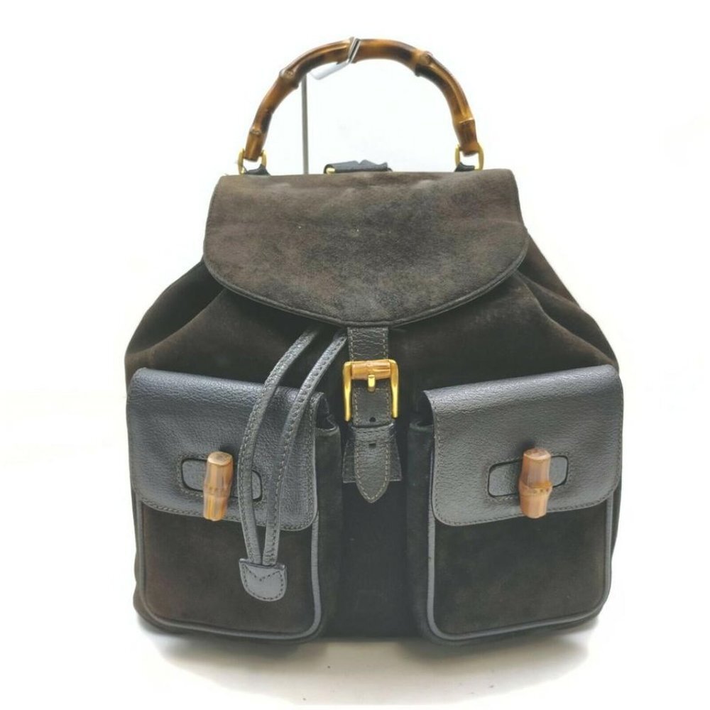 Gucci Black Suede Bamboo Backpack 862003